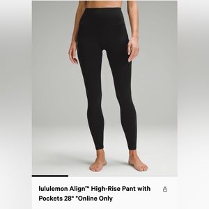 Lululemon Black Align High Rise Pant Leggings w/ Pockets - 28” inseam - Size 8
